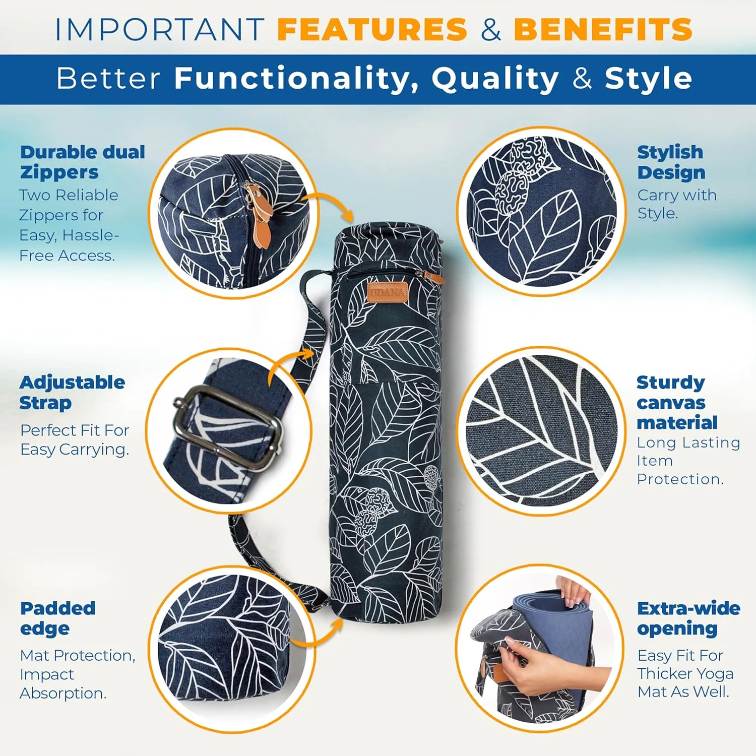 UDANA Yoga Mat Bag, Large – Fits Thick Mats, 3 Storage Pockets, Adjustable Strap