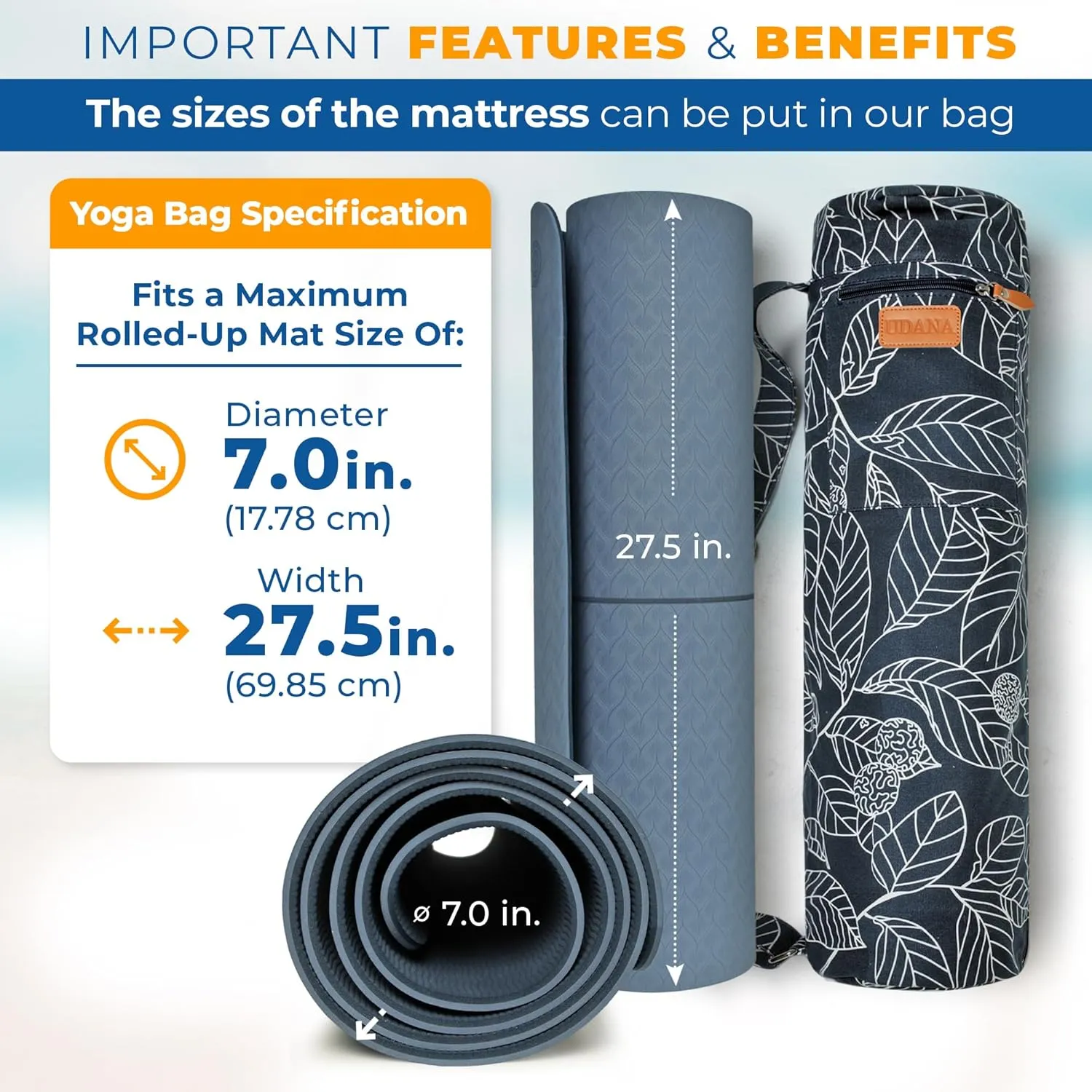 UDANA Yoga Mat Bag, Large – Fits Thick Mats, 3 Storage Pockets, Adjustable Strap