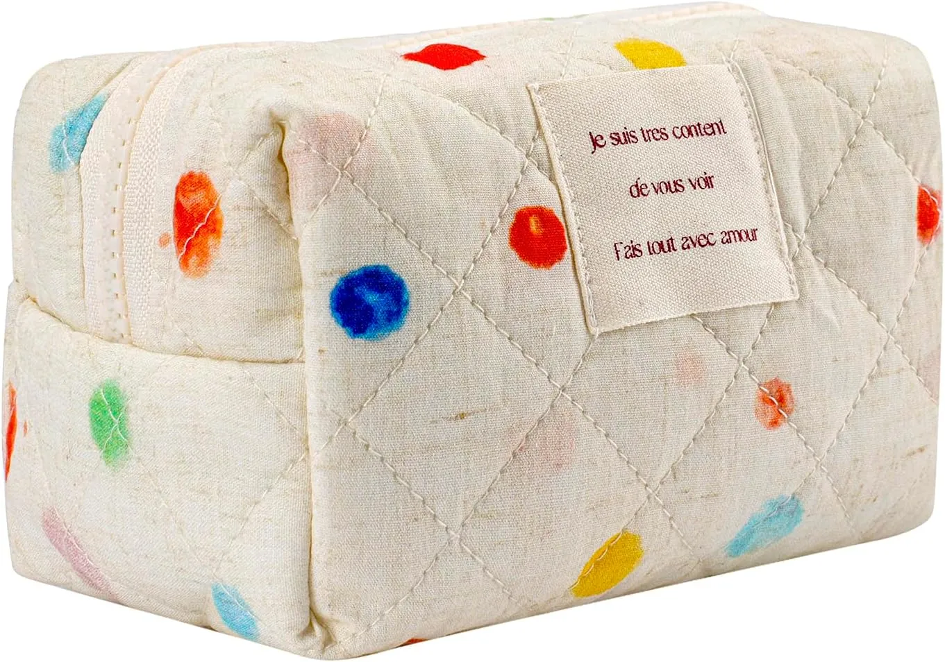 uekeboag Cute Small Quilted Cotton Makeup Pouch for Women and girls,Coquette Quilted Toiletry Bag,Animal Coquette Mini Bag, Kawaii Travel Cosmetic Bags(07Coloured Dots)