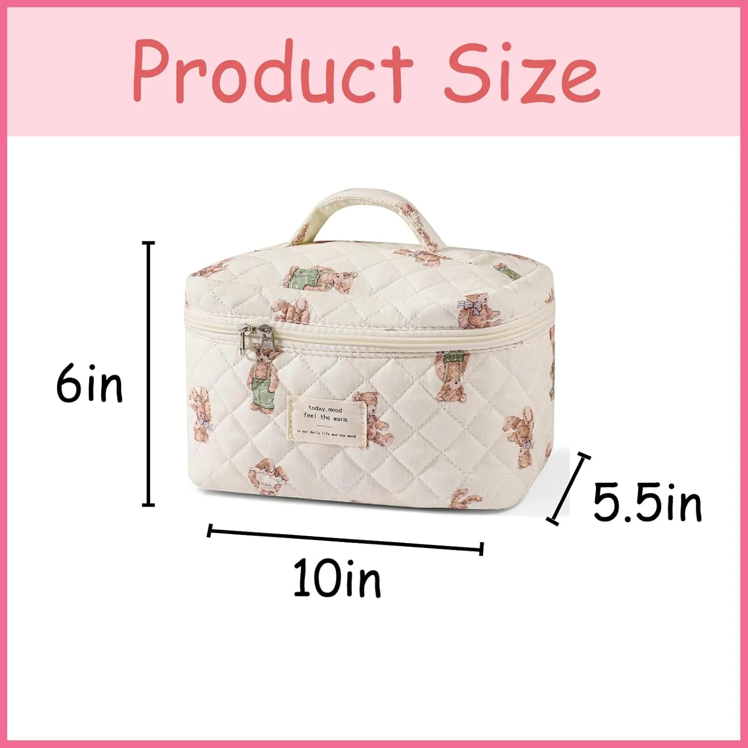 uekeboag Large Travel Quilted Makeup Bag for Women, Floral Cotton Cosmetic Bag, Coquette Aesthetic Floral Toiletry Organizer Bag