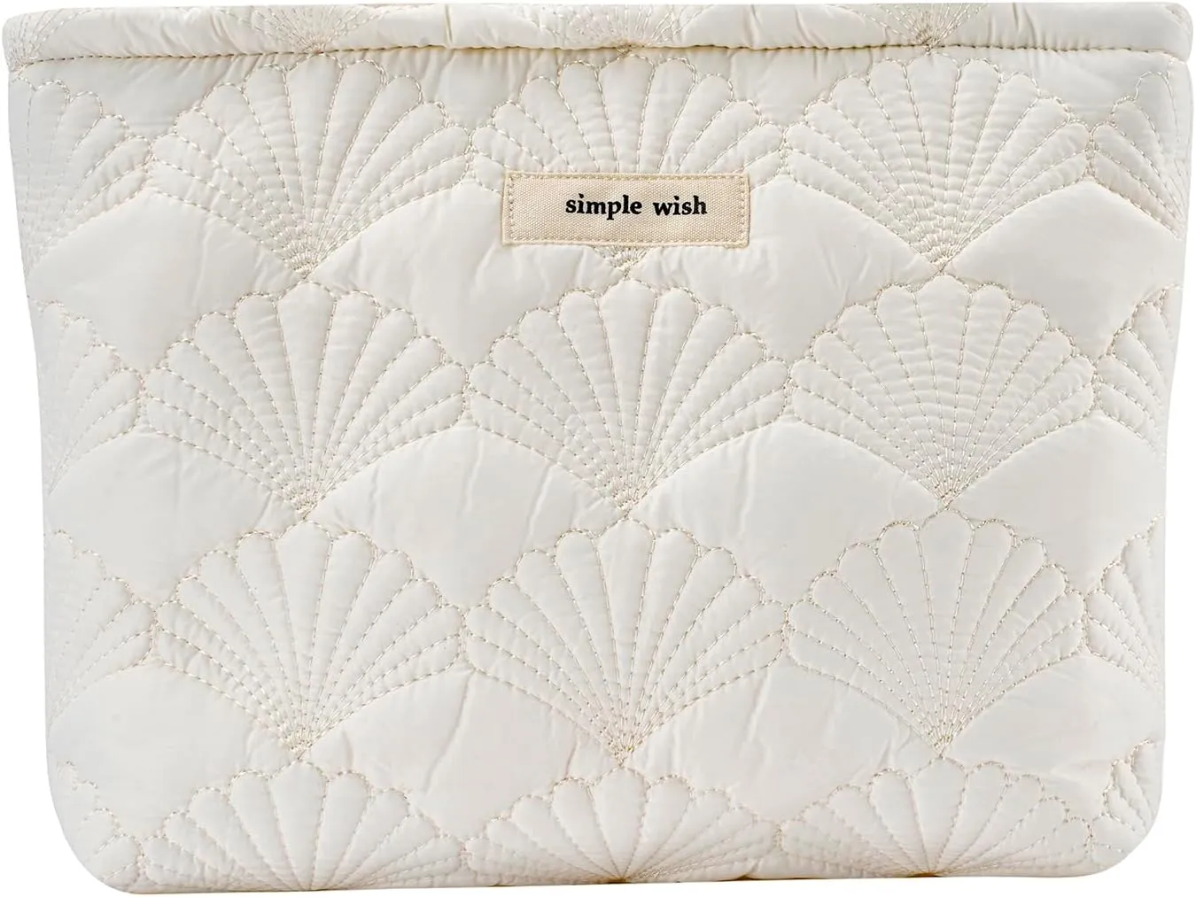 uekeboag White Quilted Cotton Makeup Pouch,Coquette Quilted Toiletry Bag for Women and Girls, Floral Coquette Organizer Bag, Aesthetic Travel Cosmetic Bags(03White Shells)