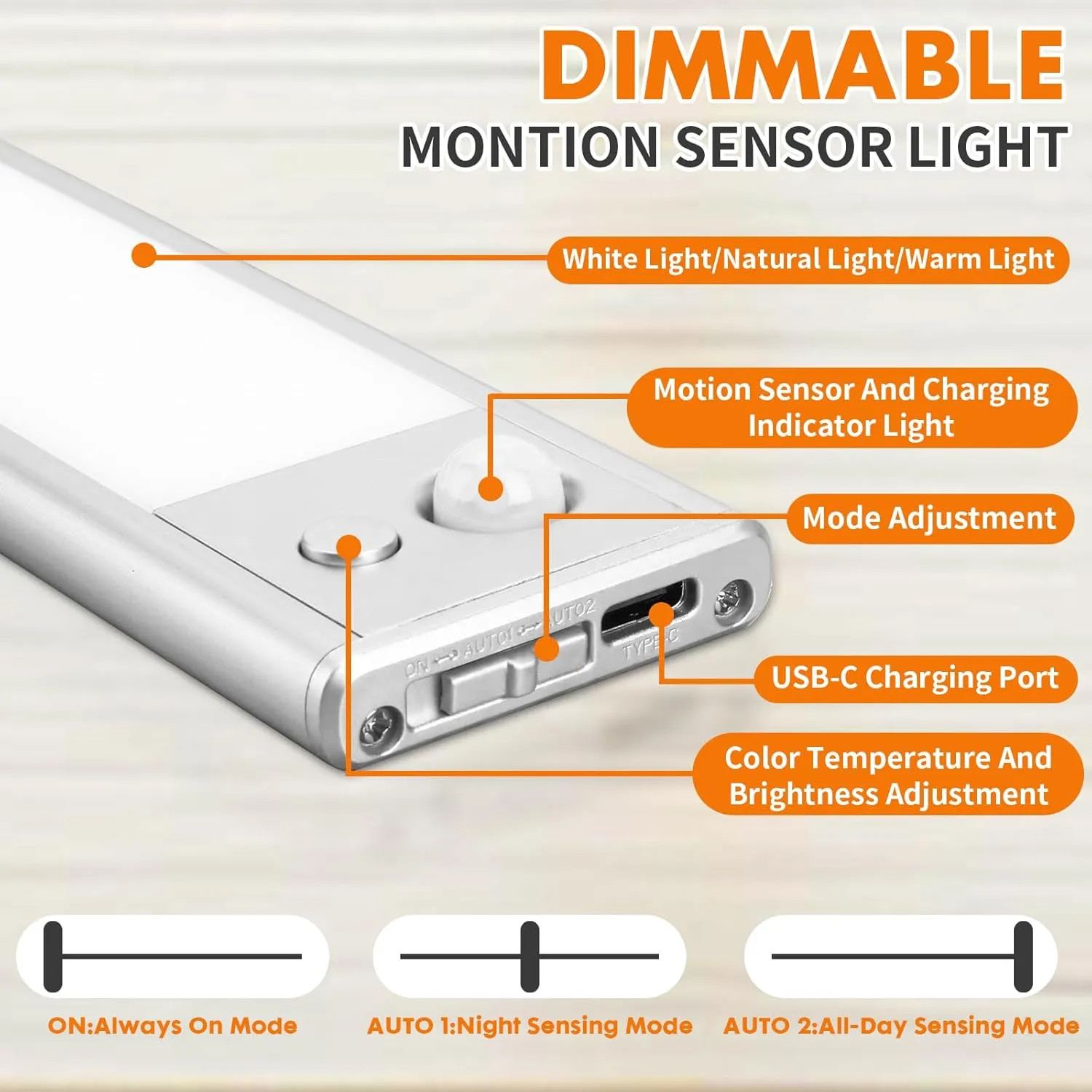 Under Cabinet Lights,148 LED Under Cabinet Lighting,3 Color Temperatures Dimmable Closet Lights Motion Sensored,1500mAh Battery Closet Light,LED Light for Kitchen,Wardrobe,Stairs