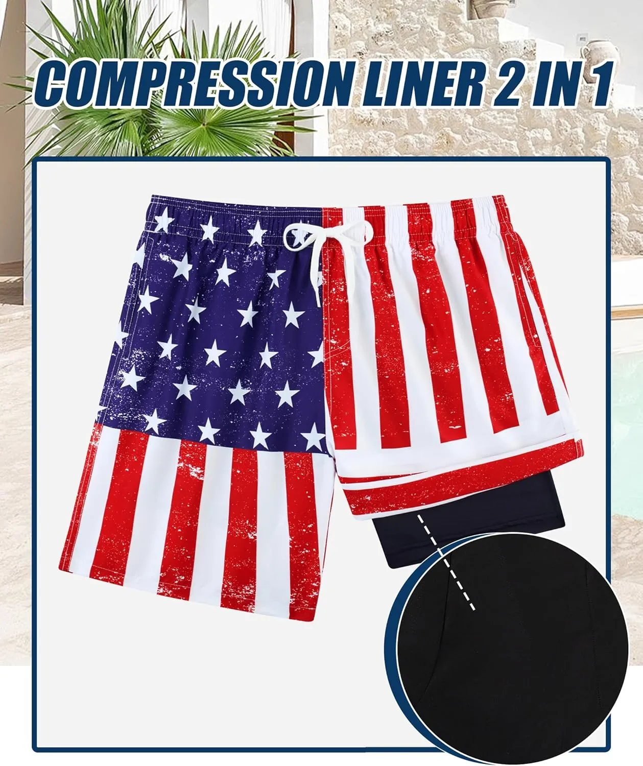 UNICOMIDEA Men Swim Trunks with Compression Liner 9 Inch Long Board Shorts
