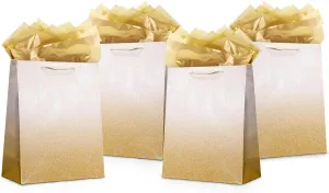 UNIQOOO 12Pcs Ombre Gold Gift Bags with Handle, Large 12.5x10'', Gradient Gold Glitter Paper Gift Wrap Bag, Recyclable Gift Packaging, For Wedding Birthday, Mother's Day, Baby Shower Party Favor Decor