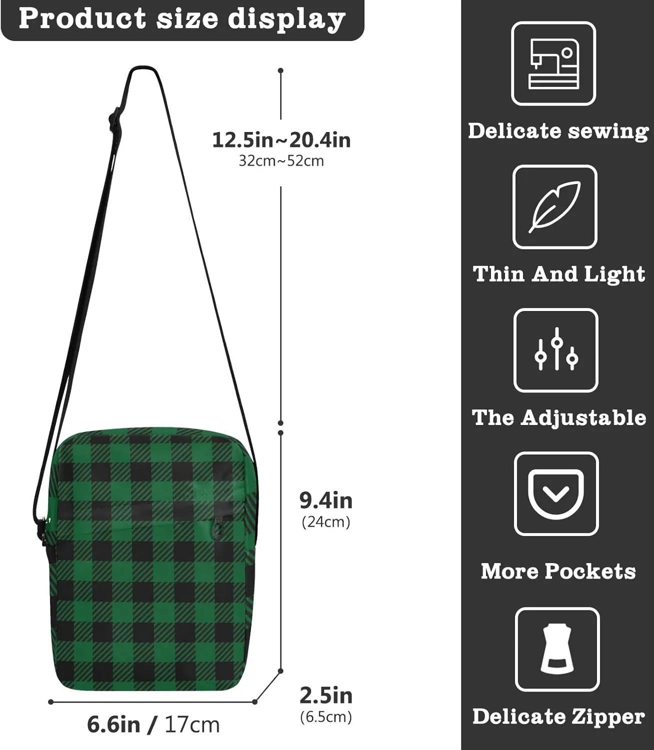 Unisex Crossbody Bag, Flannel Patterns Red Black Durable Sling Side Shoulder bags for men women, One Size