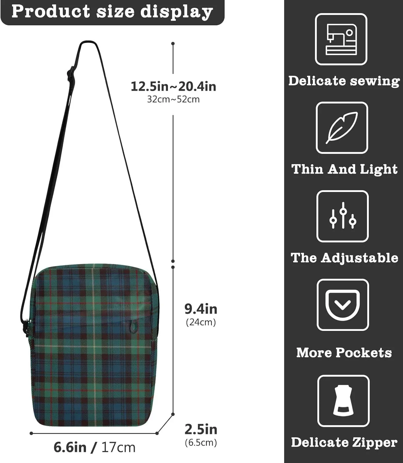 Unisex Crossbody Bag, Flannel Patterns Red Black Durable Sling Side Shoulder bags for men women, One Size
