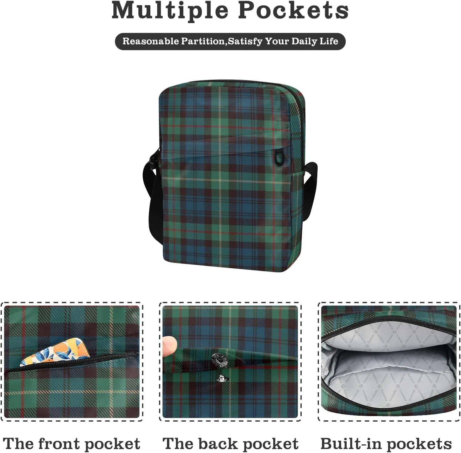 Unisex Crossbody Bag, Flannel Patterns Red Black Durable Sling Side Shoulder bags for men women, One Size