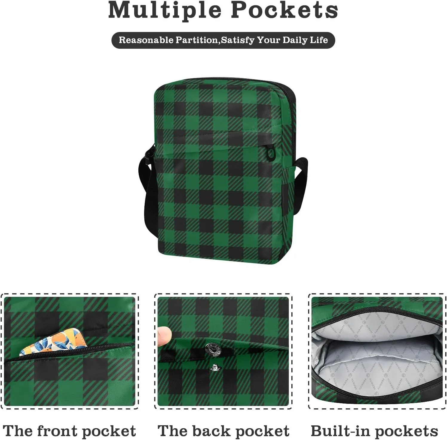 Unisex Crossbody Bag, Flannel Patterns Red Black Durable Sling Side Shoulder bags for men women, One Size