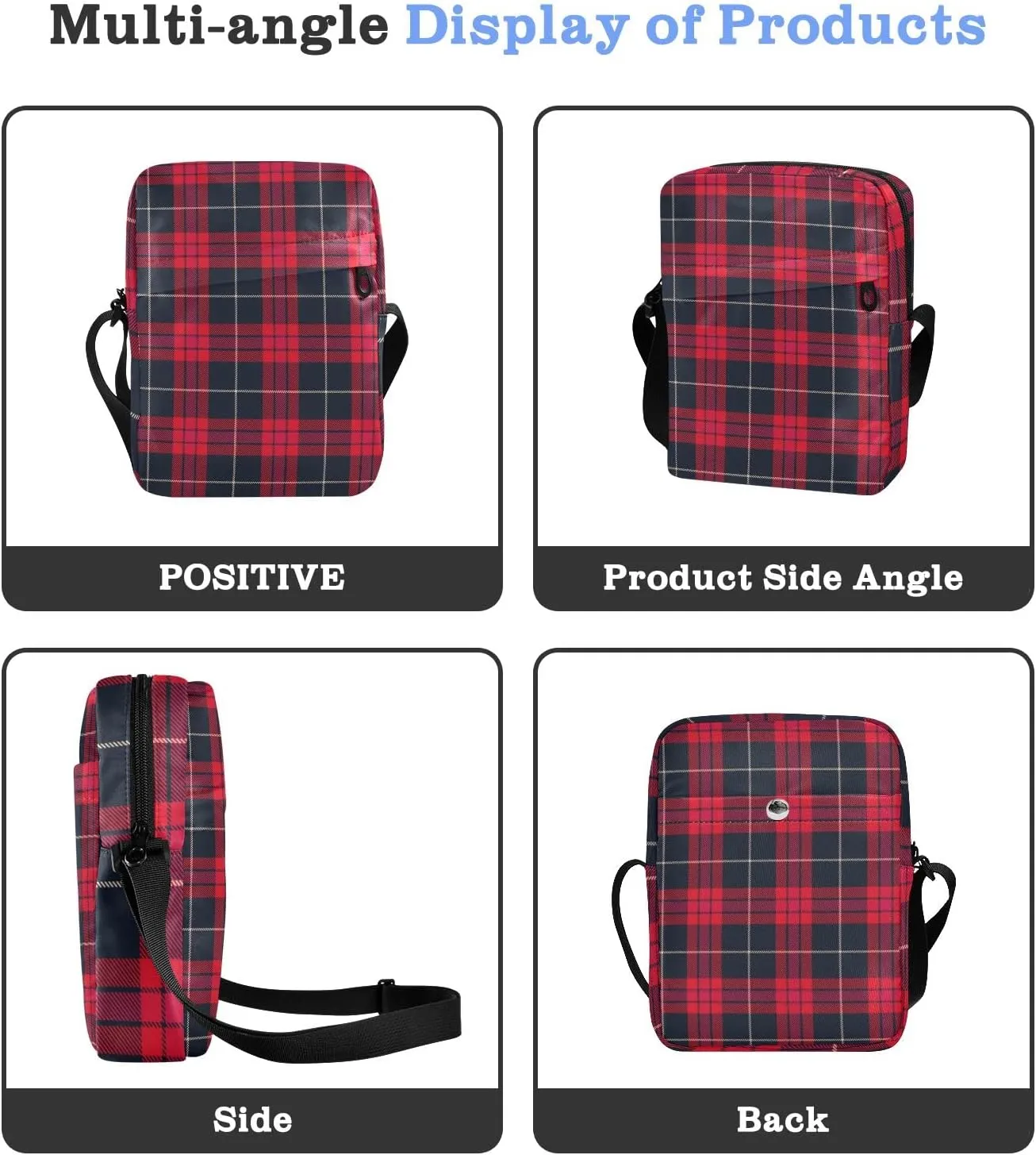 Unisex Crossbody Bag, Flannel Patterns Red Black Durable Sling Side Shoulder bags for men women, One Size