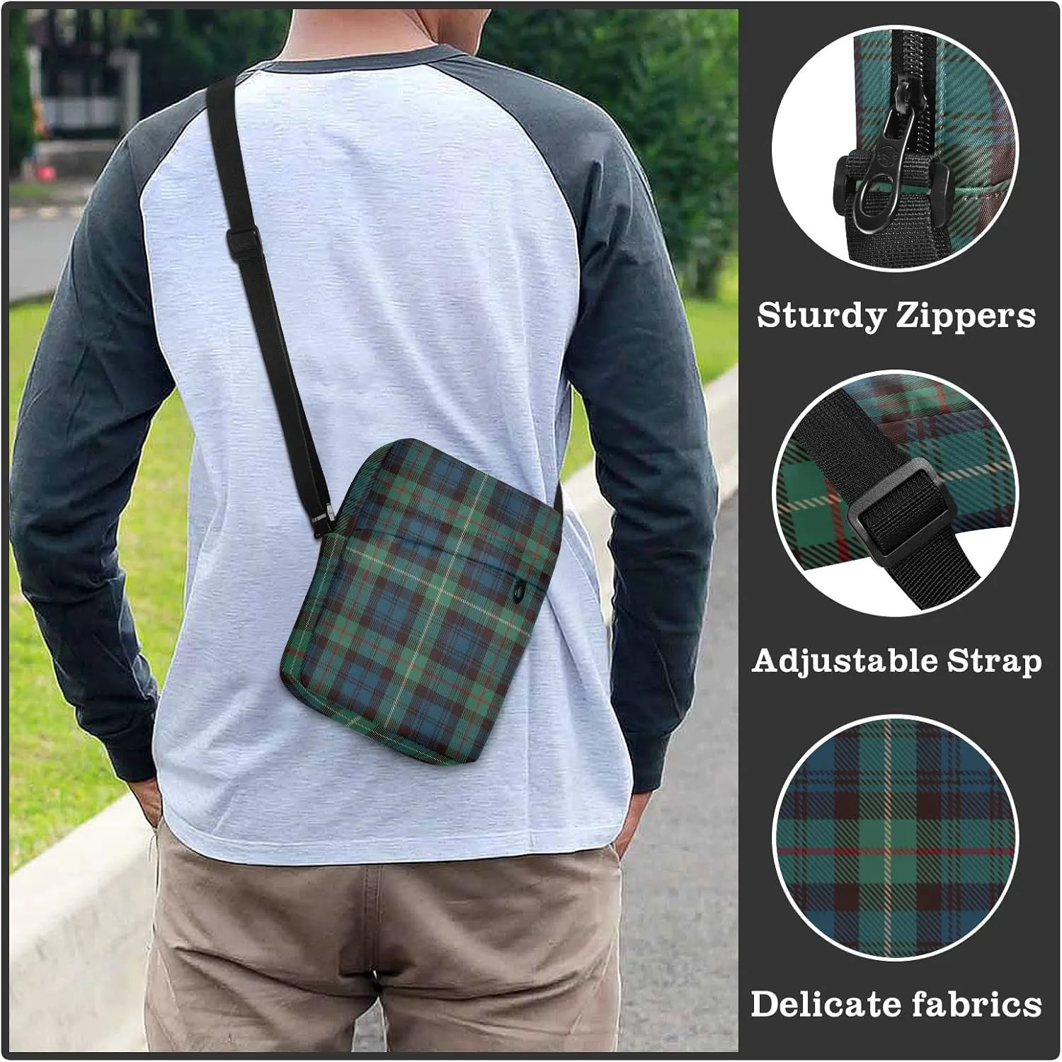 Unisex Crossbody Bag, Flannel Patterns Red Black Durable Sling Side Shoulder bags for men women, One Size