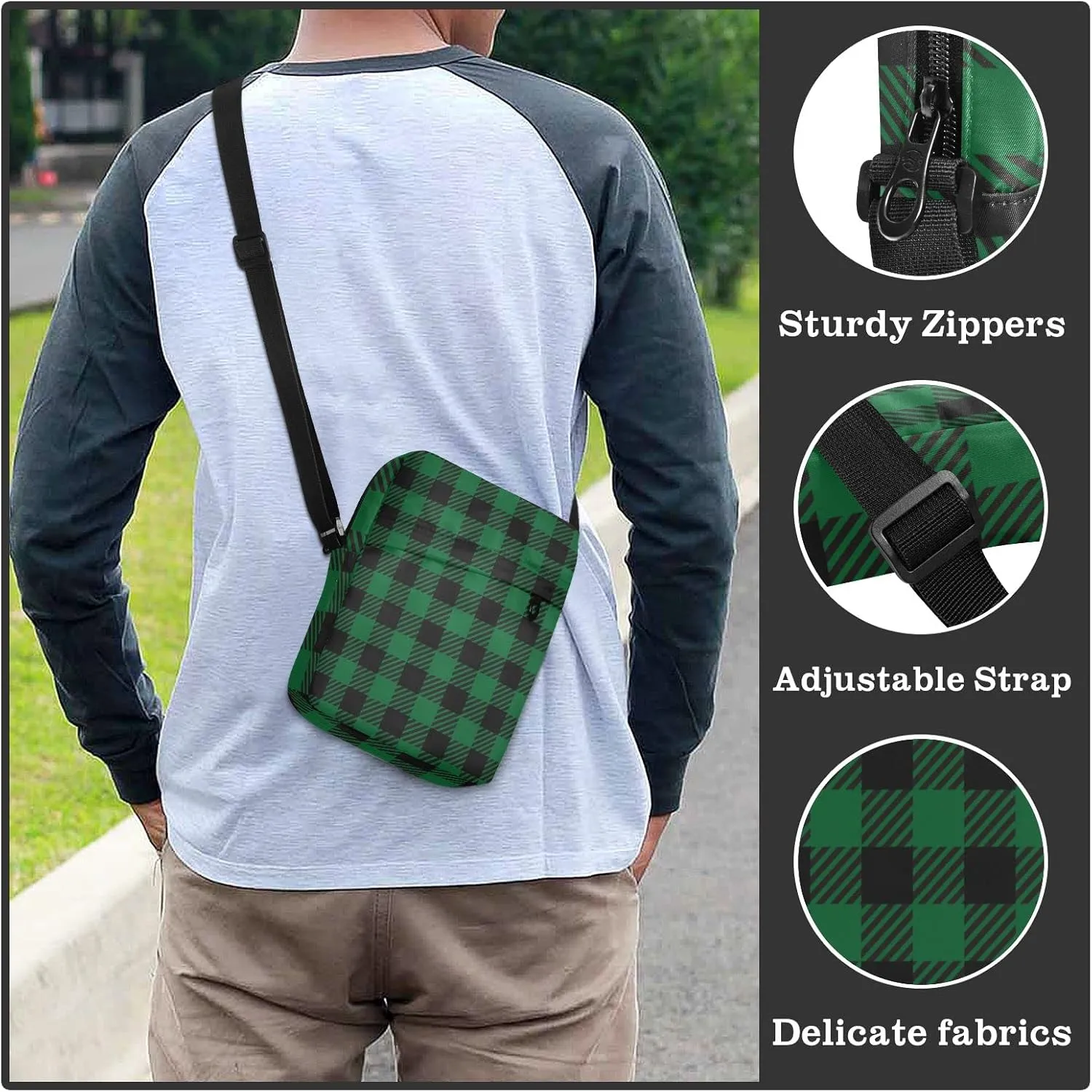 Unisex Crossbody Bag, Flannel Patterns Red Black Durable Sling Side Shoulder bags for men women, One Size