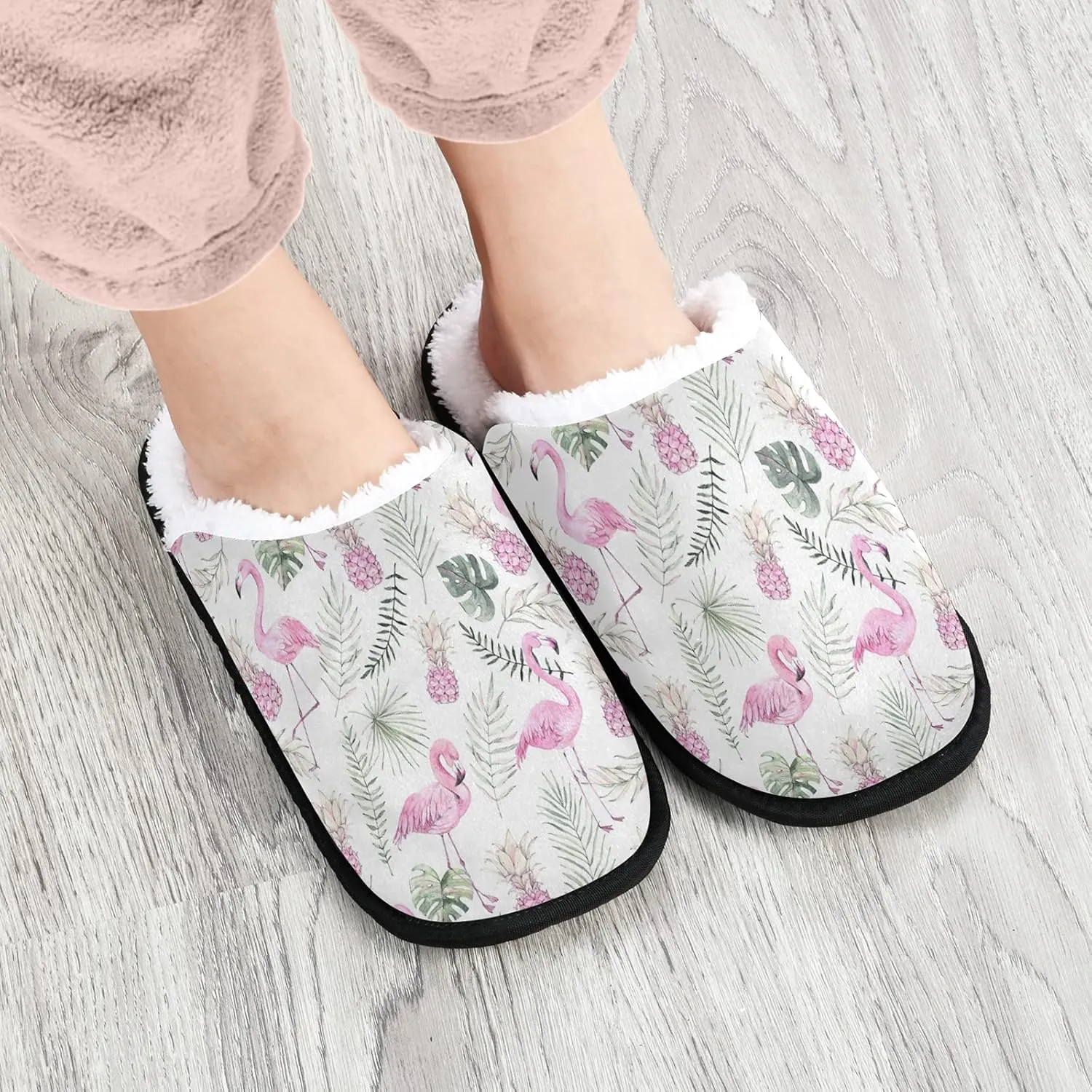 Unisex Slippers Fuzzy Feet Plush Slippers Anti-Slip Warm House Shoes M/L