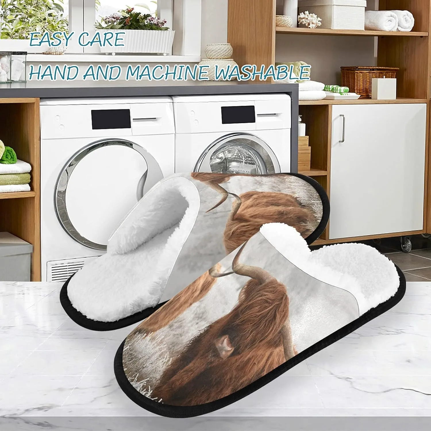 Unisex Slippers Fuzzy Feet Plush Slippers Anti-Slip Warm House Shoes M/L