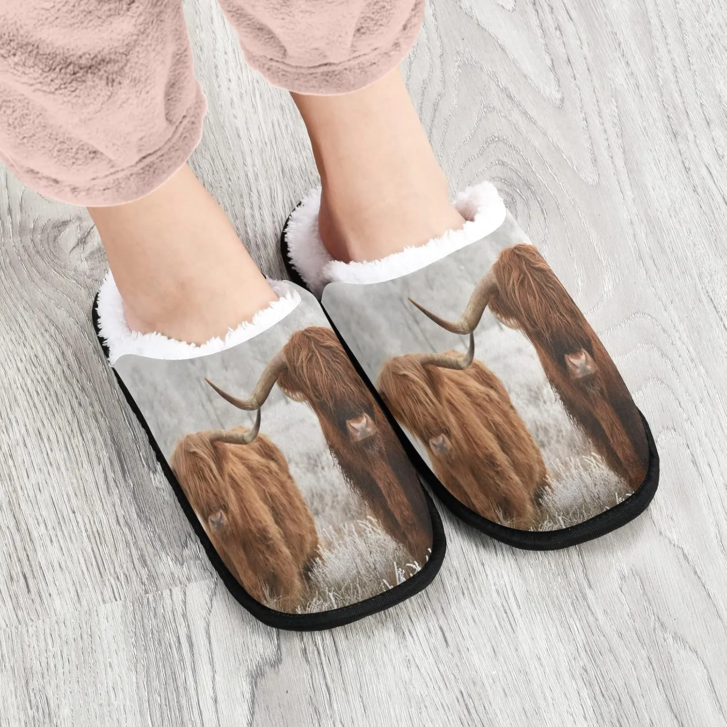 Unisex Slippers Fuzzy Feet Plush Slippers Anti-Slip Warm House Shoes M/L