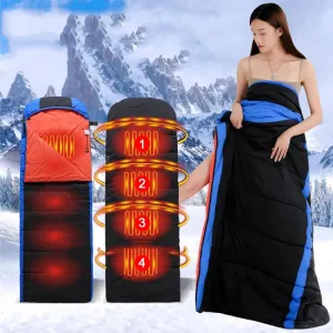 USB Electric Heating Pad with Portable Bag, Insulated Sleeping Pad Heated Liner for Cold Weather, Heated Blanket for Outdoor Camping, 4 Heating Zones & 3 Temperature Adjustable