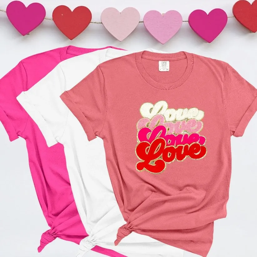 Valentine's day - Love Chenille Patch- Iron On- Patch Only - Eras Fuzzy Chenille DIY Patch Glitter Varsity Nylon Pouch - Swift Shirt
