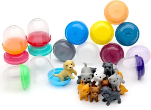 Vending Machine Capsules with Toys - 100 Pcs of 1.1 Inch Tiny Frosty Clear-Colored Acorn Capsules and Cute Dog and Cat Figurines for Kids - Plastic Capsules for Toys Bulk- Easter Basket Stuffers