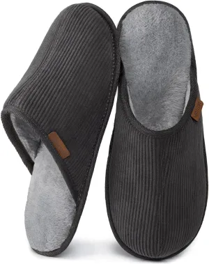 VeraCosy Men's Comfy Corduroy Memory Foam Scuff Slippers Soft Faux Fur Lined House Shoes with Anti-Skid Lightweight Sole