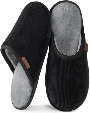 VeraCosy Men's Comfy Corduroy Memory Foam Scuff Slippers Soft Faux Fur Lined House Shoes with Anti-Skid Lightweight Sole