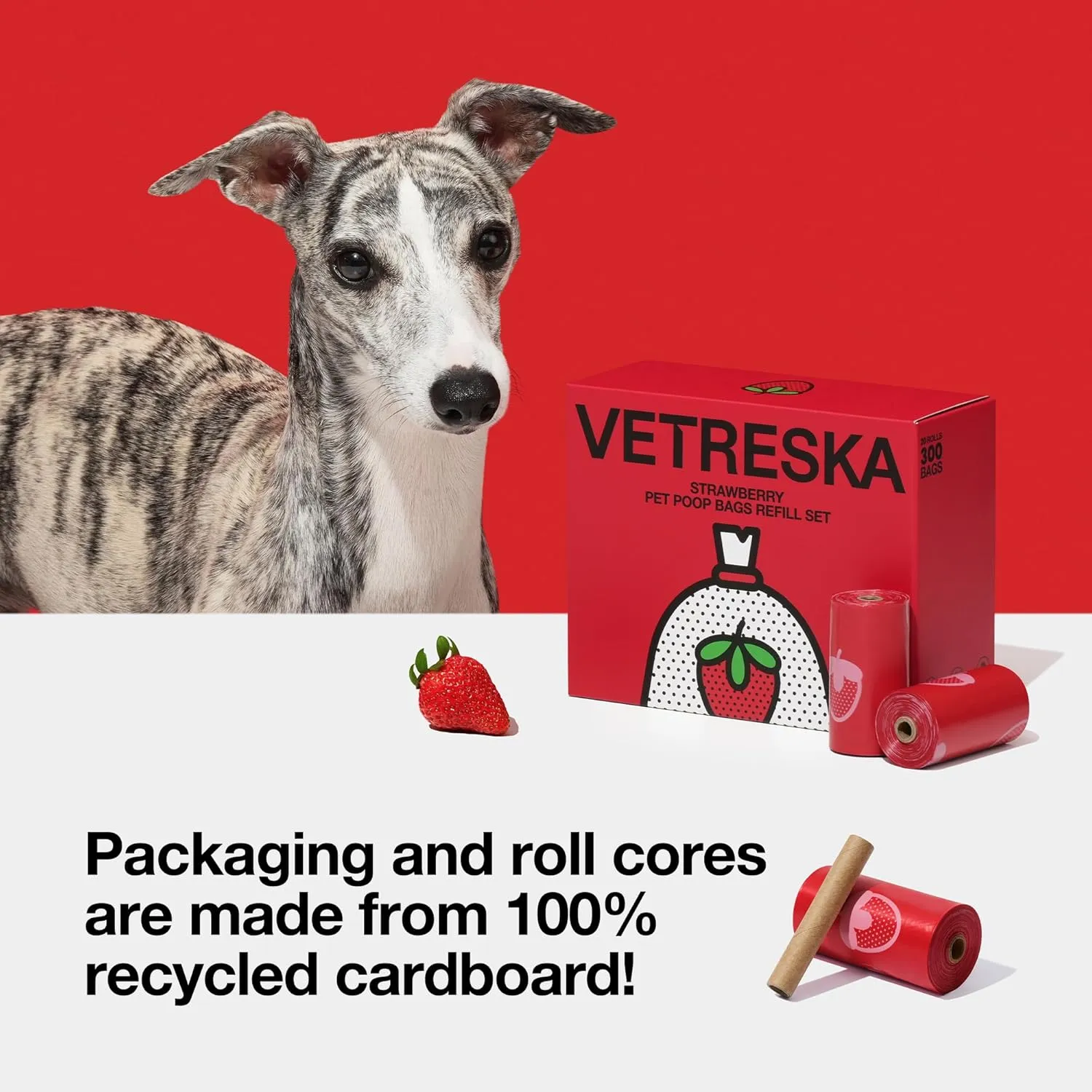 VETRESKA Strawberry Scented Dog Poop Bags, Leak Proof, Extra Thick and Large Pet Waste Bags for Dogs Walking and Cat Litter, 36 Refill Rolls, 540 Bags, Red