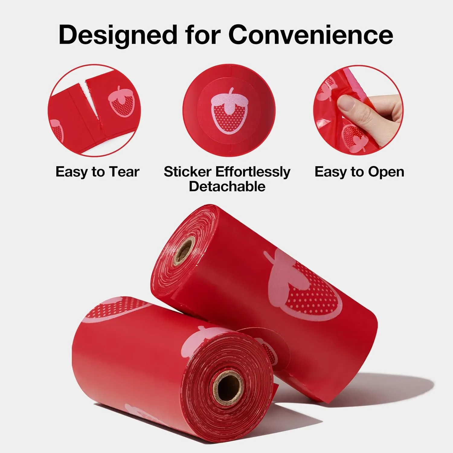 VETRESKA Strawberry Scented Dog Poop Bags, Leak Proof, Extra Thick and Large Pet Waste Bags for Dogs Walking and Cat Litter, 36 Refill Rolls, 540 Bags, Red