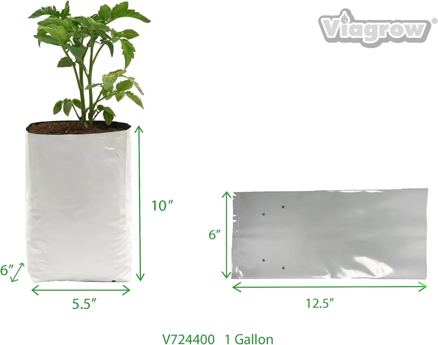 Viagrow Grow Bags Thick Plastic Grow Bags for Potting, Seedlings, Rootings, 1 Gallon 100 Pack, White