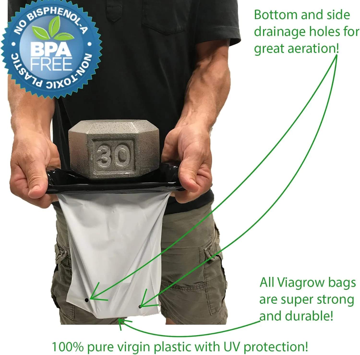 Viagrow Grow Bags Thick Plastic Grow Bags for Potting, Seedlings, Rootings, 1 Gallon 100 Pack, White