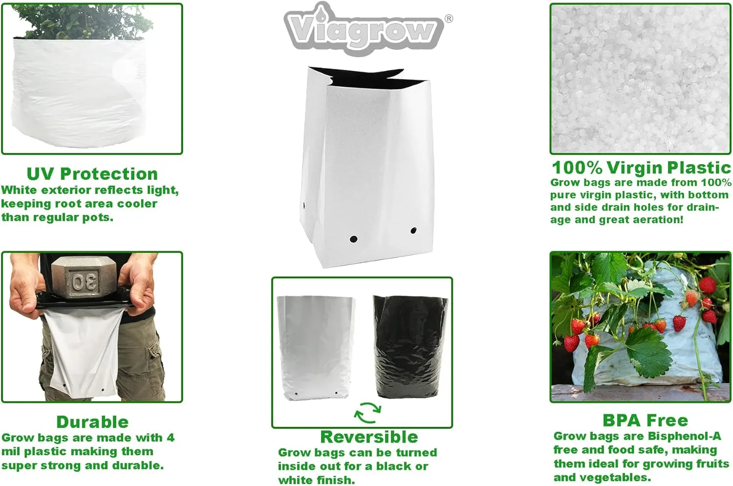 Viagrow Grow Bags Thick Plastic Grow Bags for Potting, Seedlings, Rootings, 1 Gallon 100 Pack, White