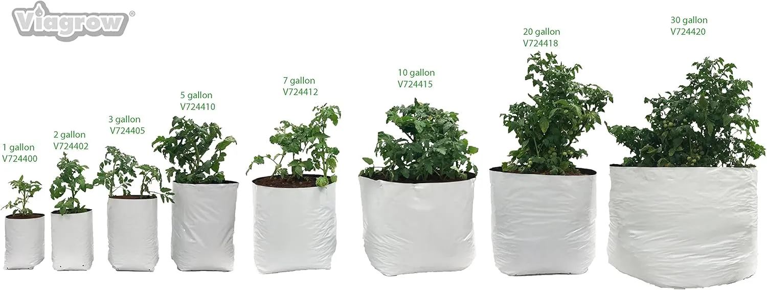 Viagrow Grow Bags Thick Plastic Grow Bags for Potting, Seedlings, Rootings, 1 Gallon 100 Pack, White
