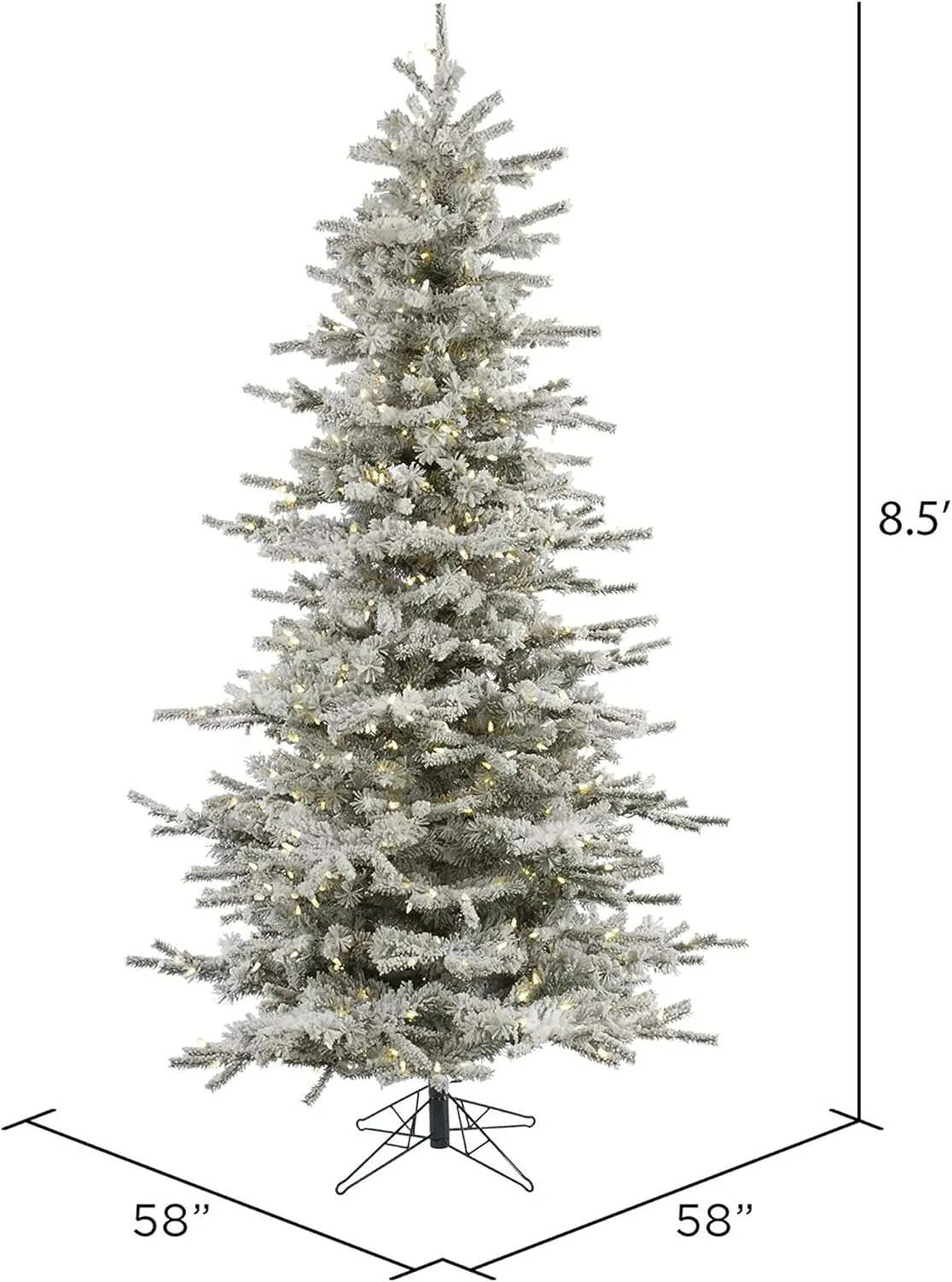 Vickerman 8.5' Flocked Sierra Fir Slim Artificial Christmas Tree, 850 Pure White LED Dura-Lit Lights - Snow Covered Faux Tree - Seasonal Indoor Home Decor