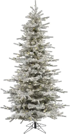 Vickerman 8.5' Flocked Sierra Fir Slim Artificial Christmas Tree, 850 Pure White LED Dura-Lit Lights - Snow Covered Faux Tree - Seasonal Indoor Home Decor