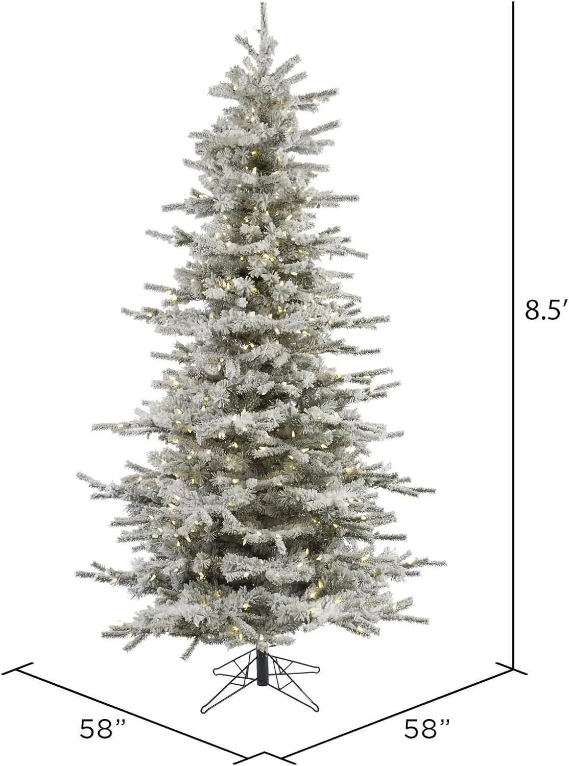 Vickerman 8.5' Flocked Sierra Fir Slim Artificial Christmas Tree, 850 Pure White LED Dura-Lit Lights - Snow Covered Faux Tree - Seasonal Indoor Home Decor