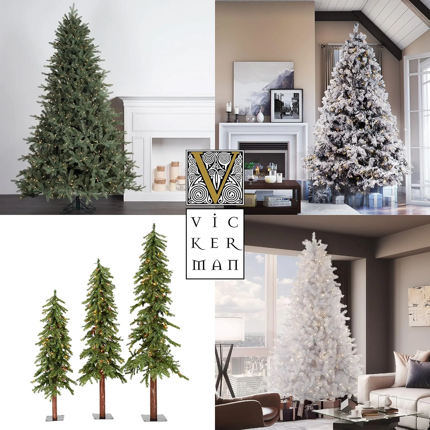 Vickerman 8.5' Flocked Sierra Fir Slim Artificial Christmas Tree, 850 Pure White LED Dura-Lit Lights - Snow Covered Faux Tree - Seasonal Indoor Home Decor