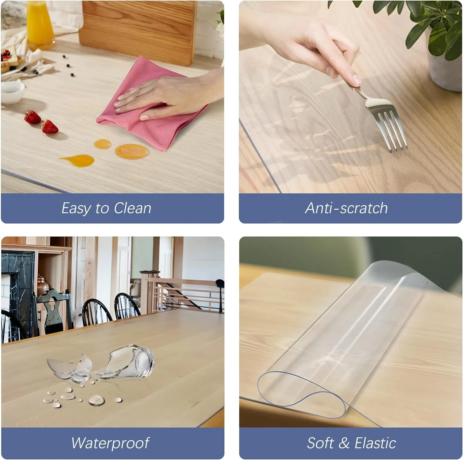 Vicwe 36 x 48 Inch Clear Table Cover Protector,1.5mm Thick Clear Table Protector, Rectangle Waterproof Plastic Table Cover, Scratch Proof and Easy Cleaning for Dining Room Table