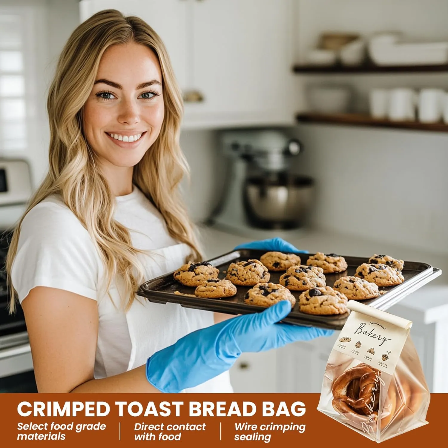 Vinland Window Opening Bread Paper Bag, Available in Three Sizes with Steel Wire Edge Sealing, No Need for Stickers, Suitable for Bread, Cookies, and Snacks (5.1x3.9x11 inch 100)