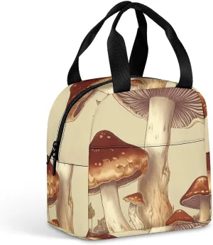 Vintage Edible Mushrooms Lunch Bag Portable Insulated Lunch Box Reusable Cooler Bag Lunch Tote Bag for Women Men Work Travel Picnic