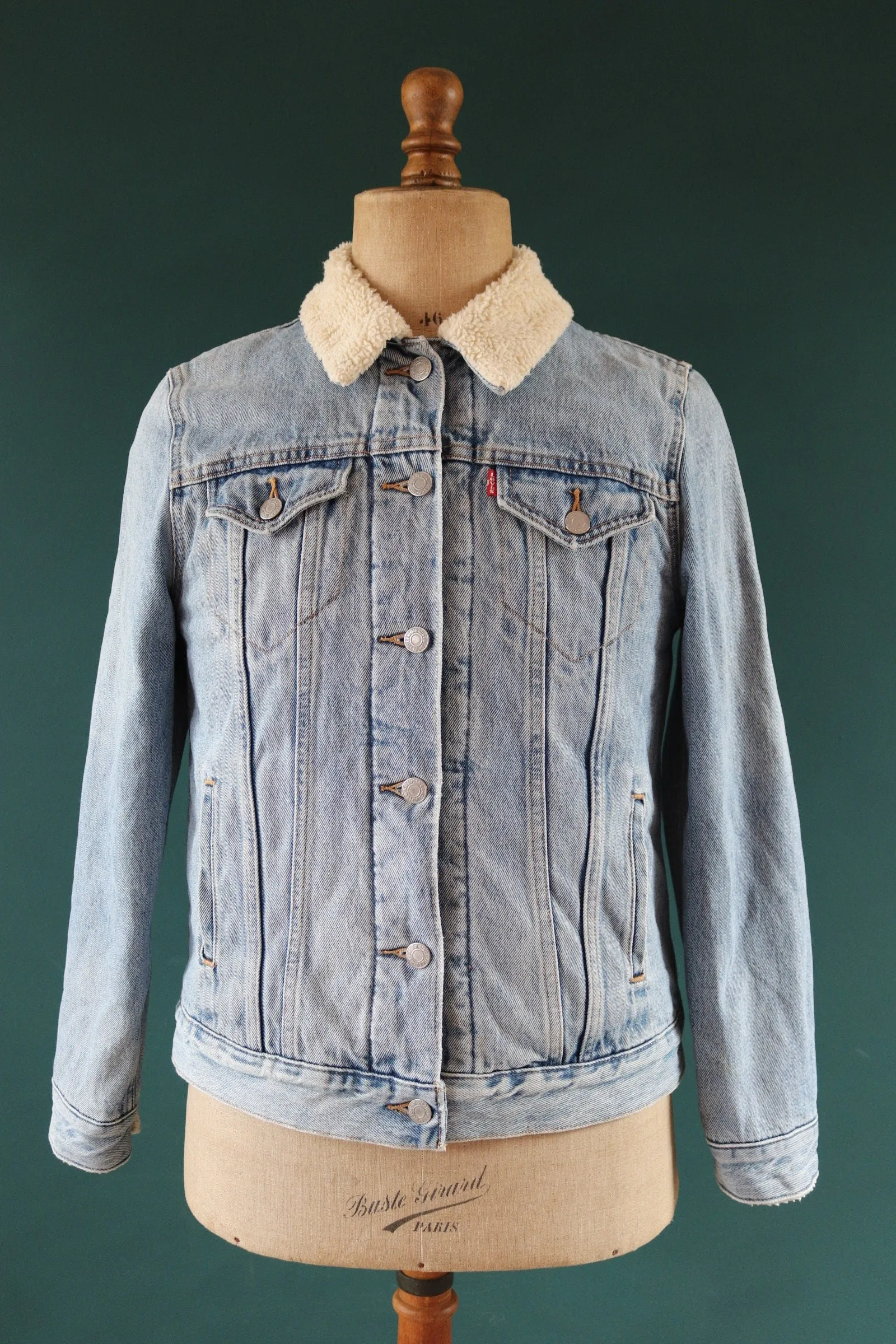 Vintage Levis sherpa lined denim jacket - Levi Strauss shearling - workwear - red tab small e - 38" chest