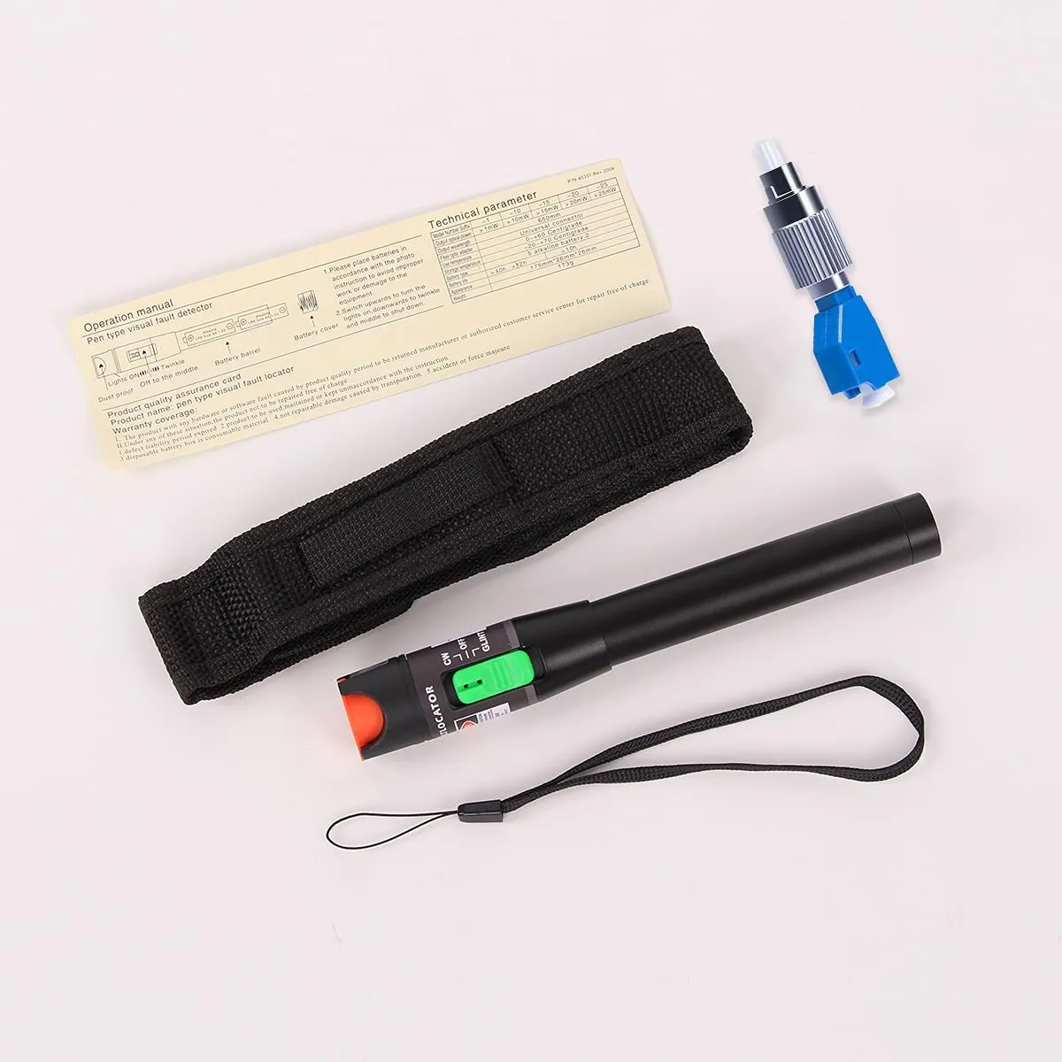 Visual Fault Locator 30KM, VFL Fiber Optic Tester Kit - Include Single Mode 9/125um FC Male to LC Female Adapter, Light Pen for Fiber Network Cable Test