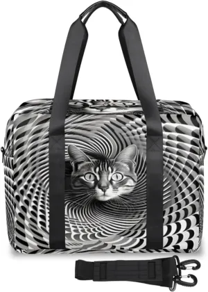 Vortex Illusion Cat Womens Travel Bags, Weekender Carry on for Women, Sports Gym Bag, Workout Duffel bag, Overnight Shoulder Bag