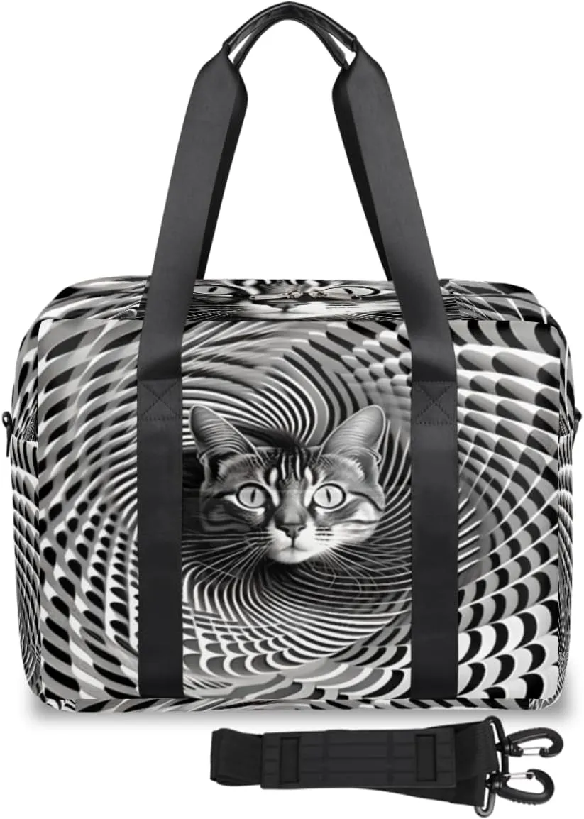 Vortex Illusion Cat Womens Travel Bags, Weekender Carry on for Women, Sports Gym Bag, Workout Duffel bag, Overnight Shoulder Bag