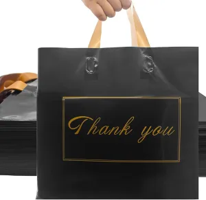 WAKAKO 60 Pack Thank You Bags Shopping Bags, 12x10 Inch Thank You Gift Bags with Handle for Small Business, Bulk Reusable Plastic Shopping Bags for Boutique, Black