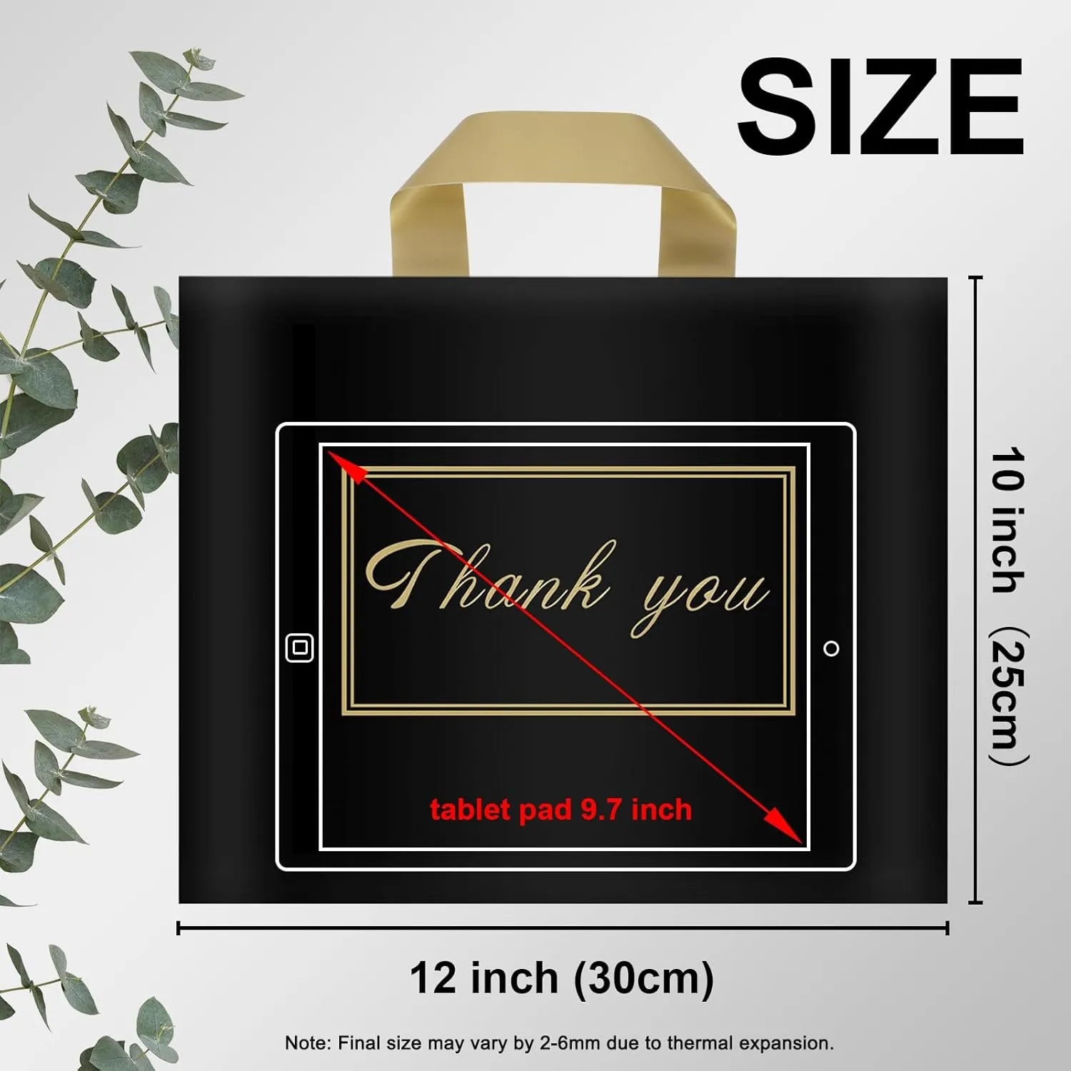 WAKAKO 60 Pack Thank You Bags Shopping Bags, 12x10 Inch Thank You Gift Bags with Handle for Small Business, Bulk Reusable Plastic Shopping Bags for Boutique, Black