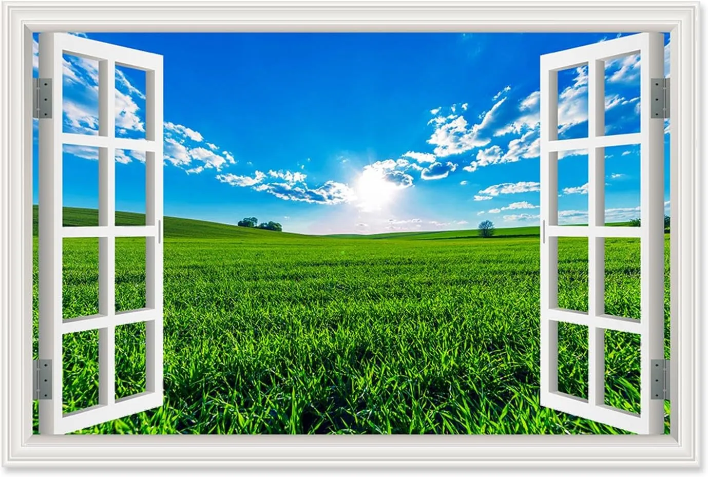 Wall Art Window Frame. Fake Window View Natural landscape Print. Window Canvas Wall Art Beautiful Prairie Scenery Painting Decor for Home Walls 60x100cm-23.6x39in Frameless