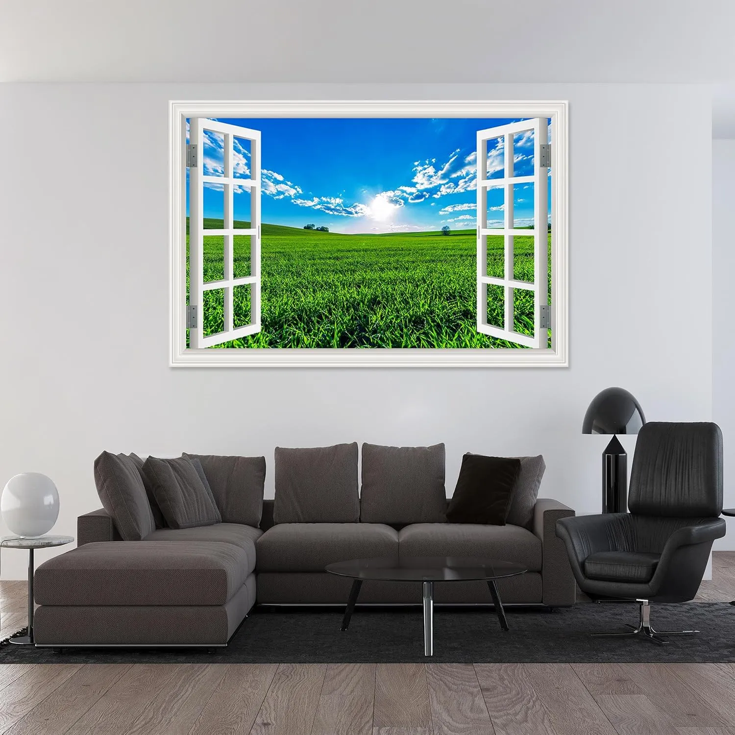 Wall Art Window Frame. Fake Window View Natural landscape Print. Window Canvas Wall Art Beautiful Prairie Scenery Painting Decor for Home Walls 60x100cm-23.6x39in Frameless