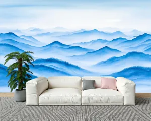 Wall Sticker/Wallpaper Modern Abstract Light Blue Watercolor Waves Mountains Mountain Ranges Silk Wall Mural, Not Peel and Stick Wall Paper Decorative for Living Room Bedroom 172x120inch