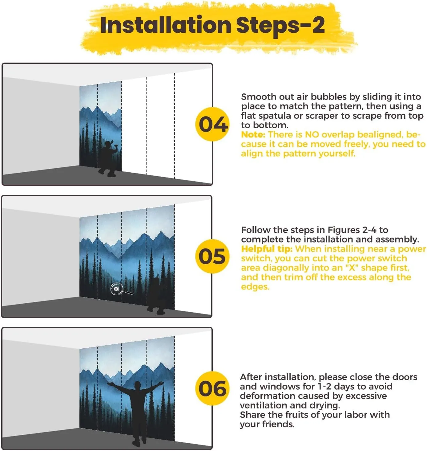 Wall Sticker/Wallpaper Nature Blue Mountain Foggy Forest Pine Trees Fog Sky Gradient Silk Wall Mural, Not Peel and Stick Wall Paper Decorative for Living Room Bedroom 120x96inch