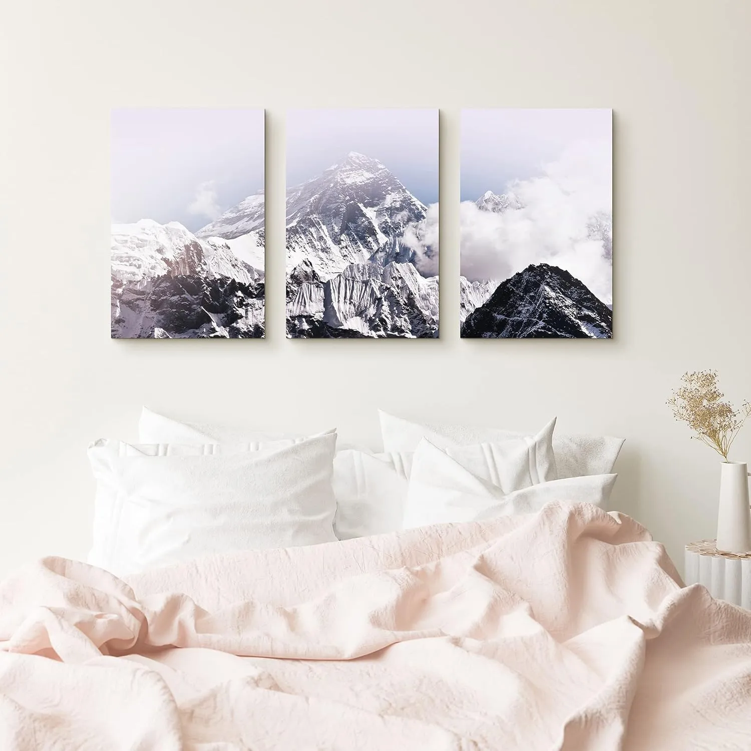 wall26 Canvas Print Wall Art Set Foggy Snowy Mountain Top with Blue Gradient Nature Wilderness Photography Modern Art Rustic Landscape Colorful for Living Room, Bedroom, Office - 24"x36"x3