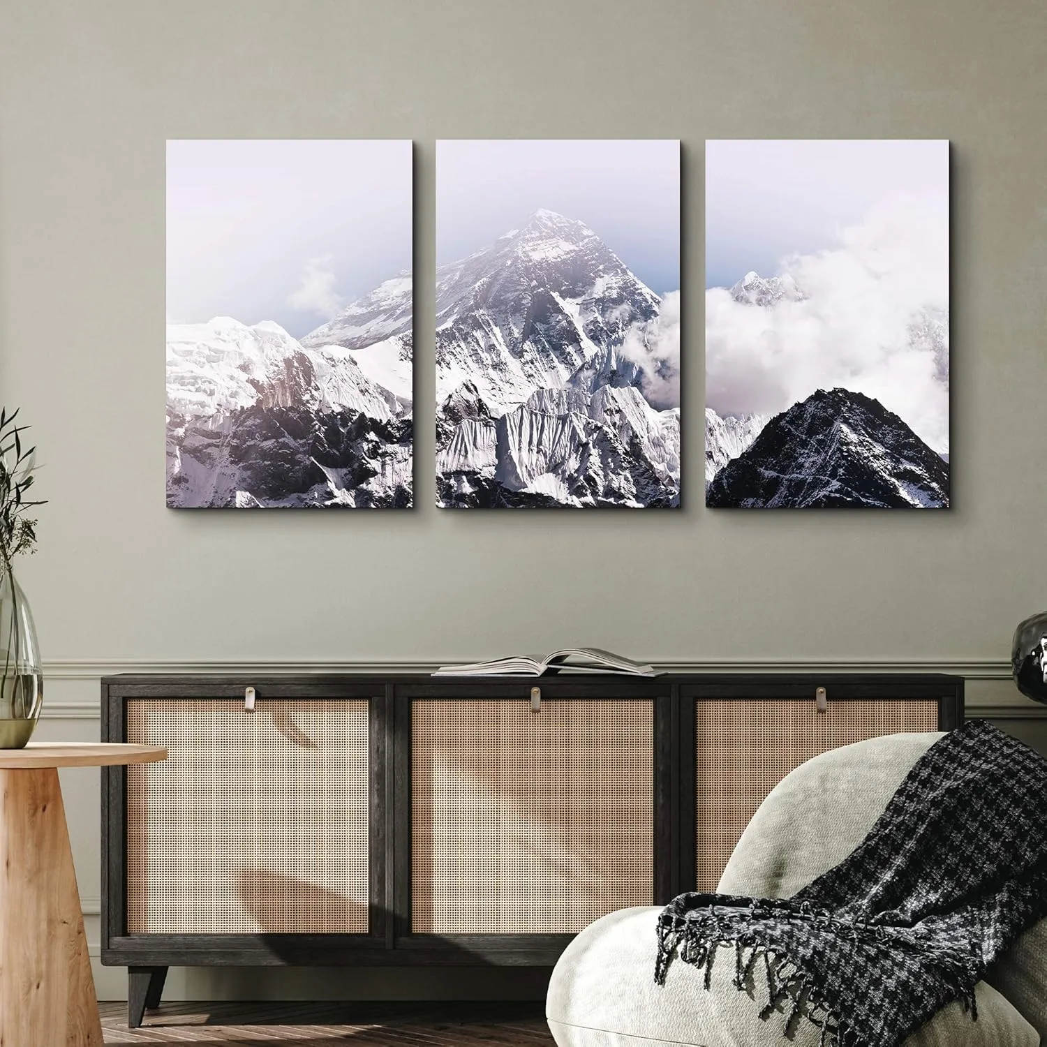 wall26 Canvas Print Wall Art Set Foggy Snowy Mountain Top with Blue Gradient Nature Wilderness Photography Modern Art Rustic Landscape Colorful for Living Room, Bedroom, Office - 24"x36"x3