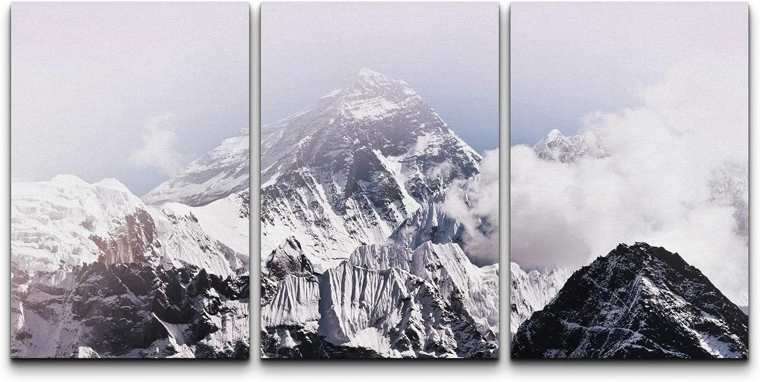 wall26 Canvas Print Wall Art Set Foggy Snowy Mountain Top with Blue Gradient Nature Wilderness Photography Modern Art Rustic Landscape Colorful for Living Room, Bedroom, Office - 24"x36"x3
