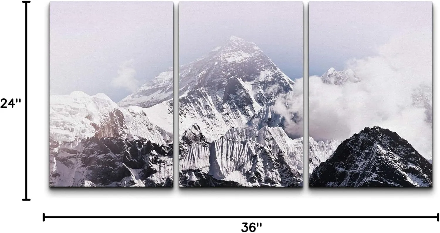 wall26 Canvas Print Wall Art Set Foggy Snowy Mountain Top with Blue Gradient Nature Wilderness Photography Modern Art Rustic Landscape Colorful for Living Room, Bedroom, Office - 24"x36"x3